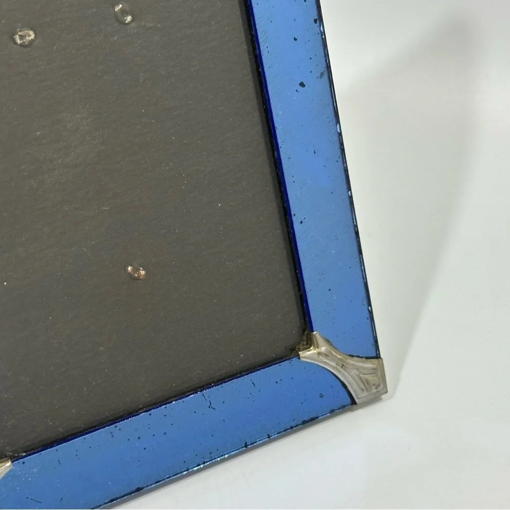 Art Deco Vintage Antique Blue Glass Picture Frame 4x6